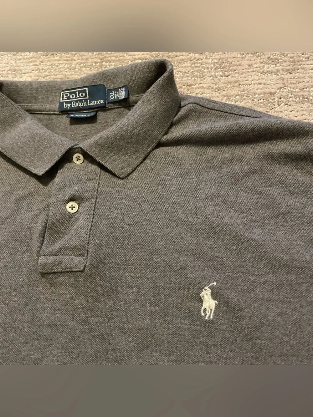 Vintage Polo Ralph Lauren Custom Fit Mens XXL Gray Cotton Polo Shirt White Pony